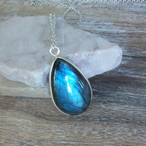 Labradorite Necklace, Sterling Silver Labradorite Pendant, Labradorite Teardrop Necklace, Third Eye and Throat Chakra, Gemstone Appeal, GSA image 1