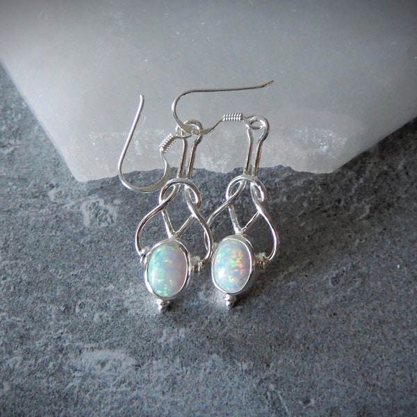 White Opal Earrings, Sterling Silver White Opal Earrings, Sparkly Flash Opal Earrings, October Birthstone Earrings, Gemstone Appeal, GSA