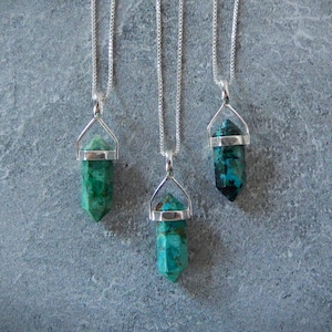 Sterling Chrysocolla Necklace • 925 Gemstone Point Pendants • Healing Crystal • Calming Gemstone • Affordable Gifts • For Crystal Lover