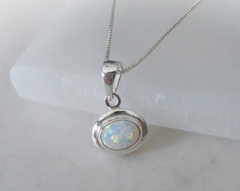 Opal Necklace, White Opal Pendant, White Opal Sterling Necklace, October Birthstone, Oval Opal Necklace, Sterling Opal, Gemstone Appeal, GSA