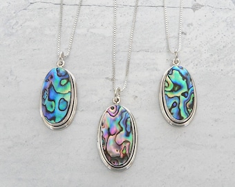 Paua Shell Necklace Sterling Silver • Abalone Shell Pendant • Sterling Silver Paua Shell Necklace • Genuine Paua Shell • Holiday Gift