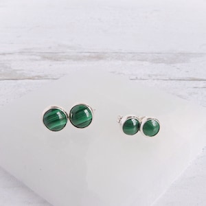 Malachite Earrings Sterling Silver • Gemstone Stud Earrings • Round Gemstone Earrings • Green Malachite Stud Earrings • Affordable Earrings