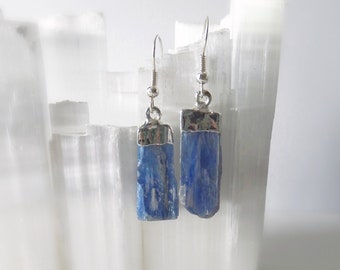 Raw Blue Kyanite Crystal Earrings •  Blue Stone Silver Raw Gemstone Earrings,  • Handmade Kyanite Jewelry • Gift For Crystal Lover •