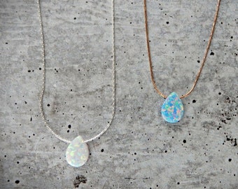 Opal Necklace, White Opal Pendant, Blue Opal Necklace, October Birthstone, Customizable Opal Necklace, Sterling Opal, Gemstone Appeal, GSA