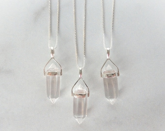 Collier en cristal de quartz, pointe de quartz clair, pointe de pierre précieuse sterling, collier en cristal de guérison, collier superposé, attrait de pierre précieuse, GSA