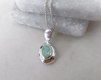 Opal Necklace, White Opal Pendant, White Opal Sterling Necklace, October Birthstone, Oval Opal Necklace, Sterling Opal, Gemstone Appeal, GSA