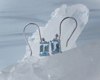 Blue Topaz Earrings Sterling Silver • Emerald Cut Sky Blue Topaz Earrings