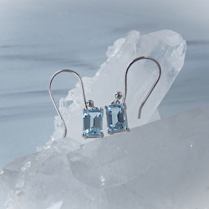 Blue Topaz Earring, Emerald Cut Topaz, Sterling Blue Topaz, Sky Blue Topaz, Wedding Jewelry, December Birthstone, Gemstone Appeal, GSA