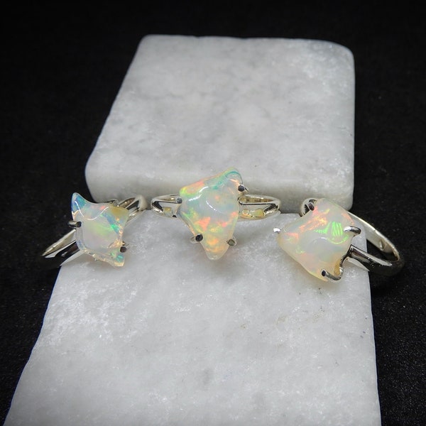 Opal Ring Sterling Silver • Ethiopian Opal Rings • Sterling Silver Raw Opal Rings • October Birthstone • Rough Gemstone Rings • Flash Opal