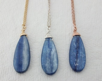 Kyanite Necklace, Kyanite Teardrop Pendant, Gemstone Necklace, Blue Gemstone Necklace, Blue Kyanite Gemstone Pendant, Gemstone Appeal, GSA