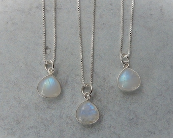 Rainbow Moonstone Necklace, Sterling Silver Moonstone Pendant, Genuine Blue Flash Rainbow Moonstone, Small Moonstone, Gemstone Appeal, GSA