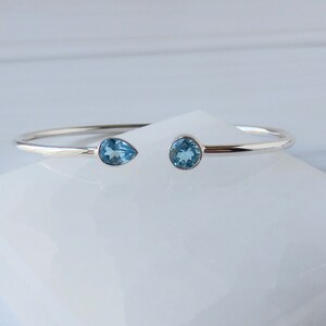 Swiss Blue Topaz Bracelet, Blue Stone Bracelet, Sterling Topaz Bangle, December Birthstone, Healing Crystal Bangle, Gemstone Appeal, GSA