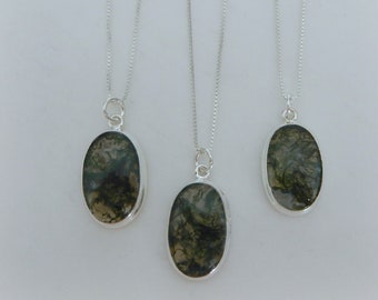 Moss Agate Necklace, Sterling Silver Moss Agate Necklace, Moss Agate Pendant, Green and Clear Moss Agate Necklace, Gemstone Appeal, GSA