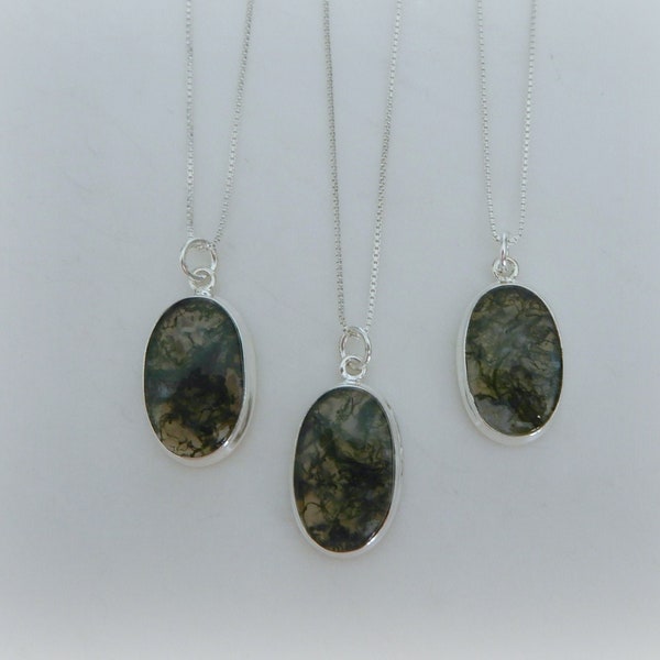 Moss Agate Necklace, Sterling Silver Moss Agate Necklace, Moss Agate Pendant, Green and Clear Moss Agate Necklace, Gemstone Appeal, GSA