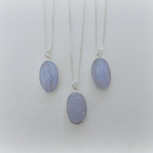 Blue Lace Agate Necklace, Sterling Silver Blue Gemstone Pendant, Light Blue Stone, Customizable Chain, GemStoneAppeal, GSA