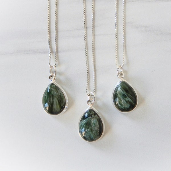 Seraphinite Gemstone Necklace, Genuine Seraphinite, Green Seraphinite , Sterling Seraphinite Pendant, Healing Crystal, Gemstone Appeal, GSA