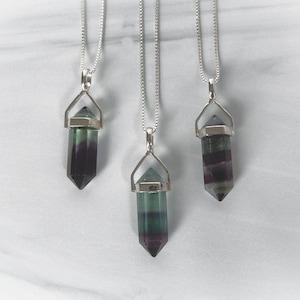 Mix Fluorite Gemstone Necklace • Genuine Multi Fluorite Point Sterling Silver • Small Mixed Fluorite Point • Sterling Silver Gemstone Point