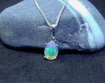 Opal Necklace, Ethiopian Opal Pendant, Sterling Oval Opal Necklace, October Birthstone, Ethiopian Opal Pendant, Gemstone Appeal, GSA