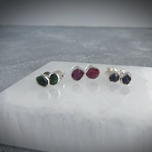 Ruby Earrings • Sapphire Earrings • Emerald Earrings • Raw Precious Gemstone Earrings Sterling Silver • Birthstone Earrings • Gift for her