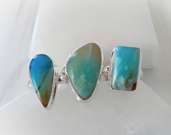Opal Rings Sterling Silver • Genuine Peruvian Opal Rings • Unique Opal • October Birthstone Jewelry • Blue Opal Ring • Gift for Her