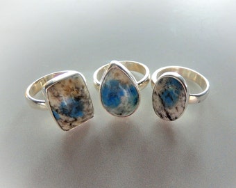 K2 Ring, Sterling K2 Jasper Rings, Adjustable K2 Jasper Rings, Genuine K2 Jasper Rings, Blue and White Gemstone Rings, Gemstone Appeal, GSA
