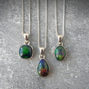 Black Fire Opal Necklace Sterling Silver • Ethiopian Opal Pendant • Sterling Opal Necklace, October Birthstone, Black Ethiopian Opal Jewelry