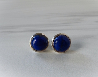 Lapis Lazuli Earrings, Serling Silver Lapis Earrings, Genuine Round Lapis Lazuli, Sterling Blue Lapis Stud Earrings, Gemstone Appeal, GSA