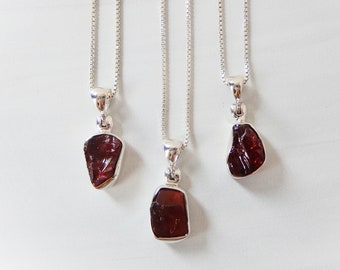 Garnet Necklace, Raw Red Garnet Pendant, Silver Garnet Necklace, Genuine Rough Garnet Gemstone, January Birthstone, Gemstone Appeal, GSA