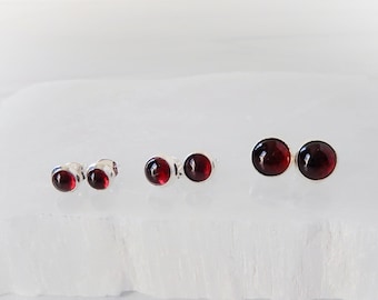 Garnet Earrings, Sterling Silver Gemstone Stud Earrings, Round Gemstone Earrings, January Birthstone Stud Earrings, Gemstone Appeal, GSA