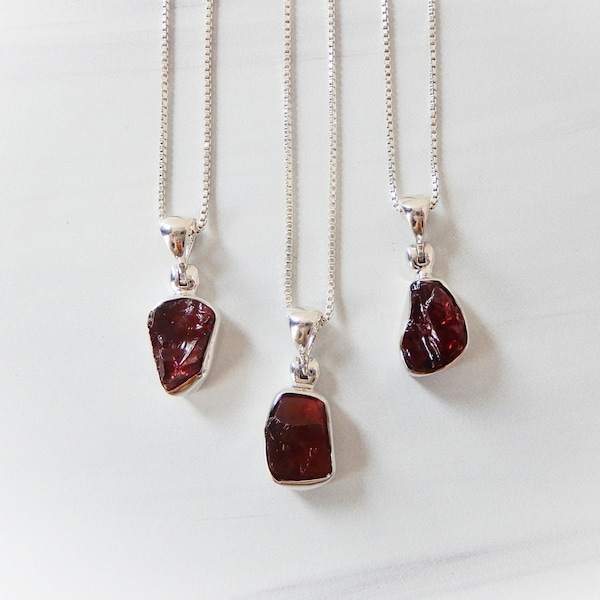 Garnet Necklace, Raw Red Garnet Pendant, Silver Garnet Necklace, Genuine Rough Garnet Gemstone, January Birthstone, Gemstone Appeal, GSA