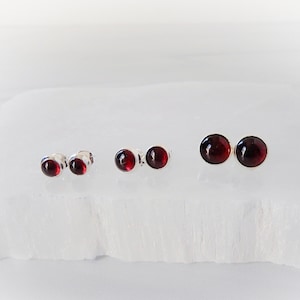 Garnet Earrings Sterling Silver Stud Earrings • Gemstone Stud Earrings • Minimalist Round Gemstone Stud Earrings • January Birthstone Studs