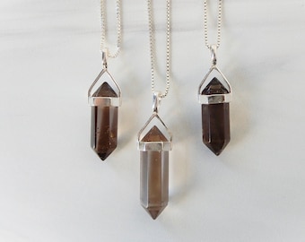 Smoky Quartz Necklace Sterling Silver • Sterling Gemstone Point Pendants • Healing Crystal Necklace • Layering Necklace • For Crystal Lover