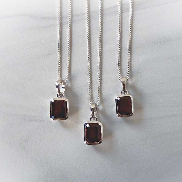 Garnet Necklace, Deep Red Gemstone Pendant, Emerald Cut Stone, Healing Crystal, January Birthstone, Gemstone Jewelry, Gemstone Appeal, GSA