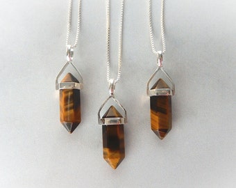 Tiger Eye Necklace, Tigers Eye Point Pendant, Sterling Gemstone Point, Healing Crystal Necklace, Layering Necklace, Gemstone Appeal, GSA