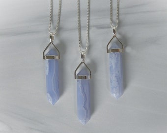 Blue Lace Agate Necklace, Blue Lace Agate Crystal, Raw Blue Lace Agate, Real Agate, Sterling Blue Lace Agate Pendant, Gemstone Appeal, GSA