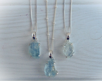 Aquamarine Necklace Sterling Silver • Aquamarine Pendant • Sterling Raw Aquamarine Necklace • March Birthstone Necklace • Affordable Gift