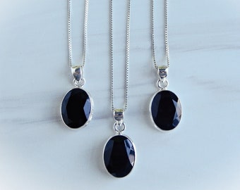 Black Onyx Necklace Sterling Silver •Black Onyx Jewelry •  Black Onyx Pendant • Minimalist Sterling Black Gemstone Necklace • Holiday Gift