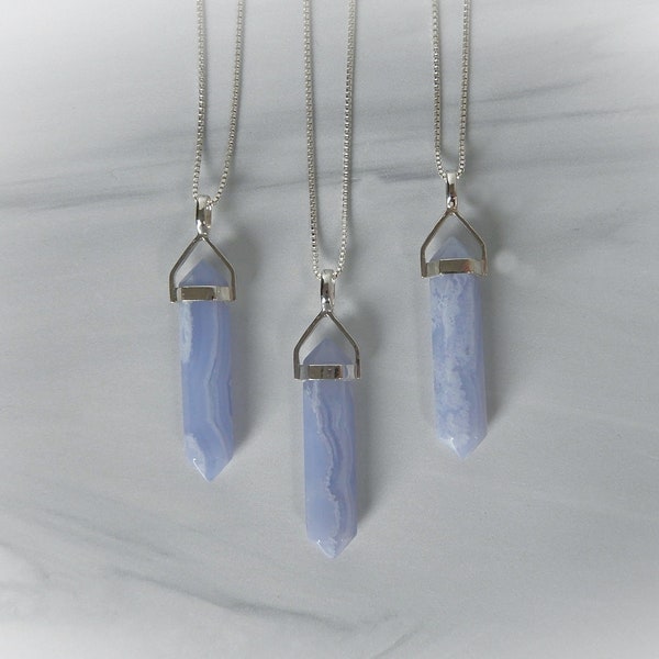 Blue Lace Agate Necklace, Blue Lace Agate Crystal, Raw Blue Lace Agate, Real Agate, Sterling Blue Lace Agate Pendant, Gemstone Appeal, GSA