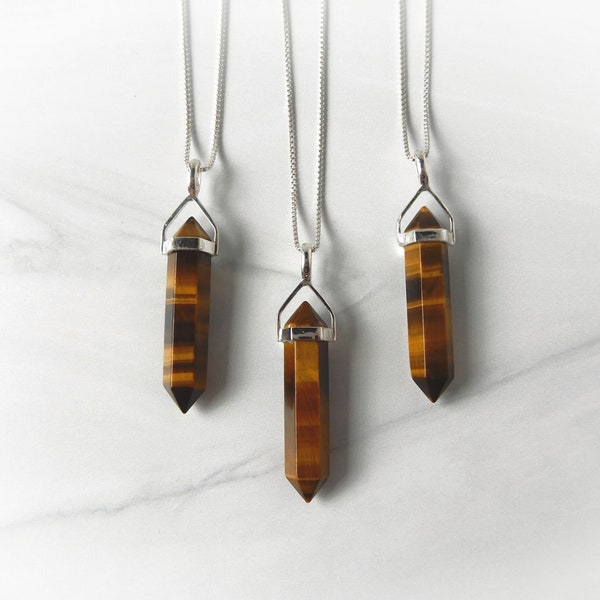 Tiger Eye Necklace, Tigers Eye Point Pendant, Sterling Gemstone Point, Healing Crystal Necklace, Layering Necklace, Gemstone Appeal, GSA