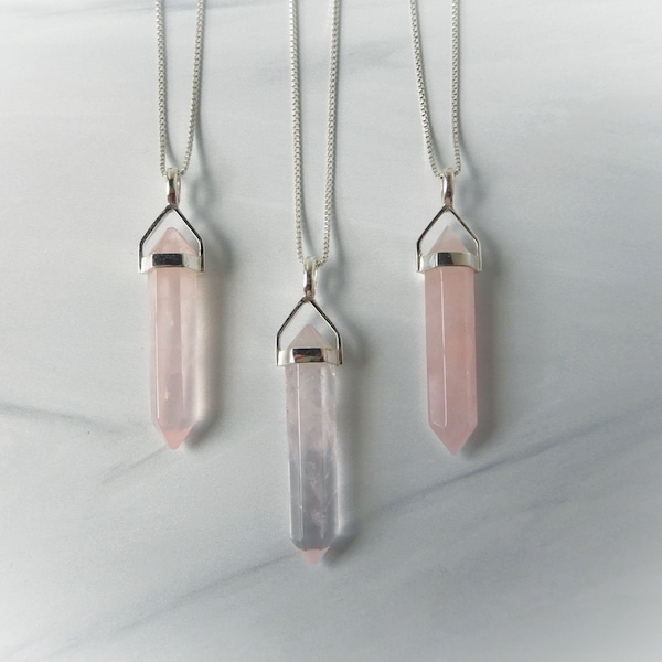 Rose Quartz Necklace, Raw Rose Quartz Necklace, Rose Quartz Sterling Necklace, Real Rose Quartz, Healing Gemstone, Gemstone Appeal, GSA