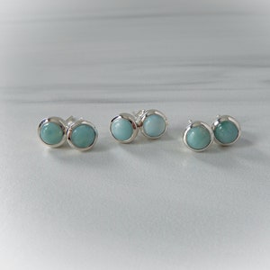 Larimar Earrings Sterling Silver • Gemstone Stud Earrings • Round Gemstone Earrings • Caribbean Larimar Stud Earrings • Affordable Larimar