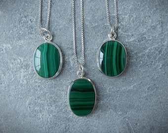 Malachite Necklace Sterling Silver • Malachite Pendant • Genuine Malachite Necklace • Green Malachite Pendant • Holiday Gift • Gift for Her