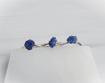 Sapphire Rings Sterling Silver • Raw Sapphire Rings • Petite Sapphire Rings • Gift For Her • Rough Gemstone Rings • September Birthstone