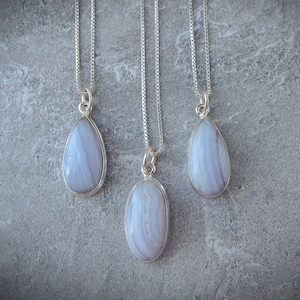 Genuine Blue Lace Agate Necklace • Customizable Blue Lace Agate • Teardrop & Oval Blue Lace Agate • Healing Crystal • Gift for Crystal Lover
