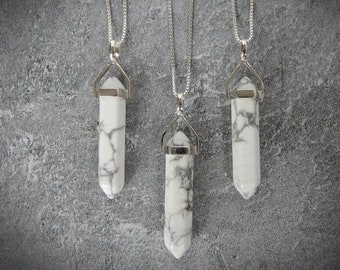 White Howlite Necklace Sterling Silver • White Turquoise Pendant • Genuine Howlite