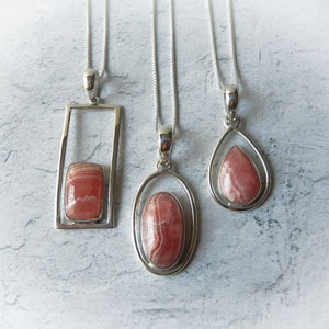 Rhodochrosite Necklace Sterling Silver • Rhodochrosite Pendant • Genuine Rhodochrosite • Silver Rhodochrosite Pendant • Pink Rhodochrosite