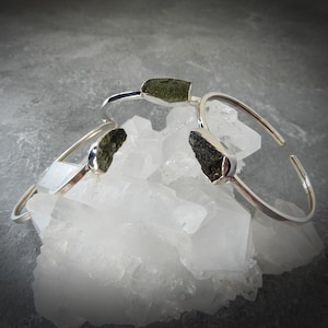 Moldavite Bracelet Sterling Silver • Moldavite Bangle • Genuine Raw Moldavite • Authentic Meteorite • Raw Moldavite Bangle • Holiday Gift