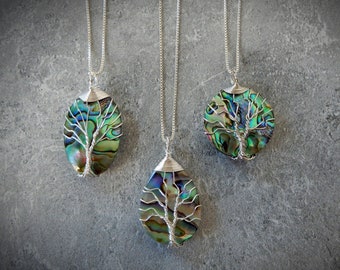 Paua Shell Necklace • Abalone Shell Pendant • Tree Of Life Necklace • Silver Shell Necklace • Hand Wired Necklace • Affordable Gift