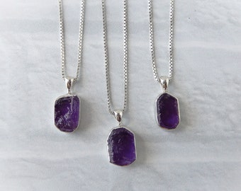 Amethyst Necklace Sterling Silver • Rough Amethyst Pendant • Sterling Raw Amethyst Stone • February Birthstone Jewelry • Gift For Her