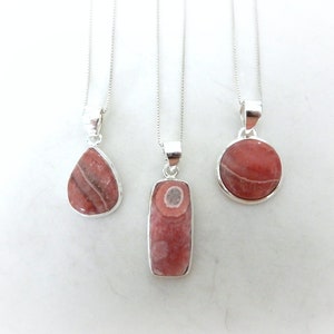 Rhodochrosite Necklace Sterling Silver • Genuine Rhodochrosite Pendant • Pink Translucent Gemstone Pendant  • Holiday Gift • Gift for Her